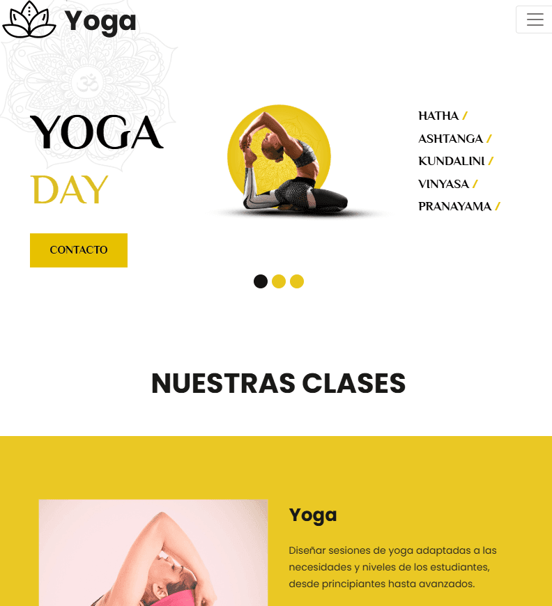 Página web para centro de yoga, pilates y bienestar - diseño wellness